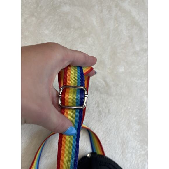 Sondra Roberts Squared Nylon Quilted Black Crossbody Purse Rainbow Strap - Picture 4 of 11